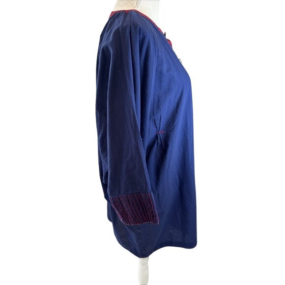 The Working Women Navy Blue 3/4 Sleeve Tunic Dress W/ Red Embroidery & Button De - Picture 6 of 12
